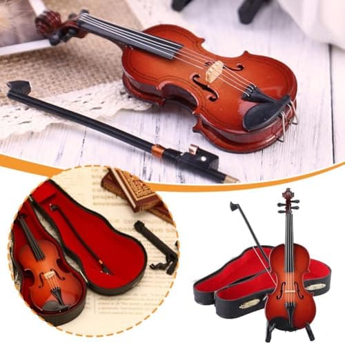 Mini Wooden Violin & Cello with Case, Bow & Stand Home Decor Ornament