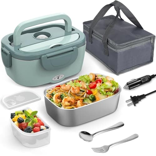 Purple 12V/24V/110V 60W-80W Heated Lunch Box, Portable Food Warmer with Removable 304 SS Container — Light Green