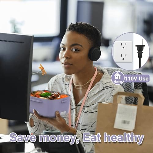 Purple 12V/24V/110V 60W-80W Heated Lunch Box, Portable Food Warmer with Removable 304 SS Container