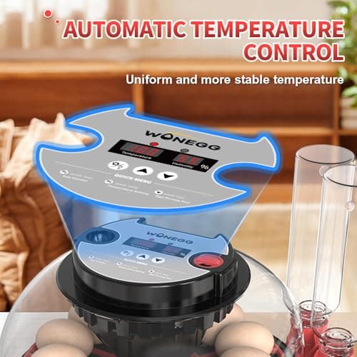 12-Egg Automatic Turning Incubator with Humidity Control & 360° View Water Adder for Hatching Eggs