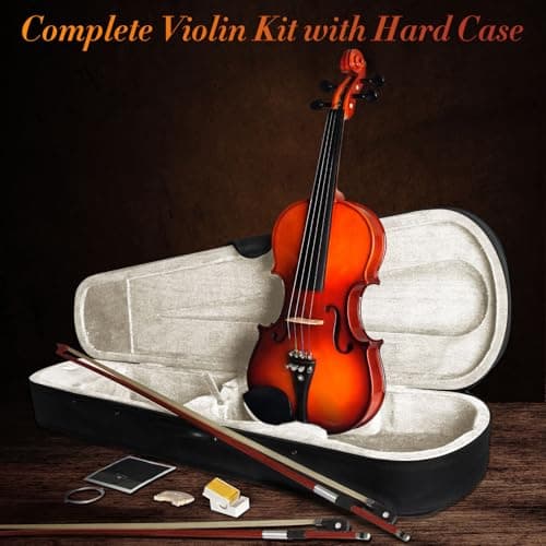 CVN-300 Solidwood Ebony Violin for Beginners with Strings, Bow, Rosin & Case, Size 1/2
