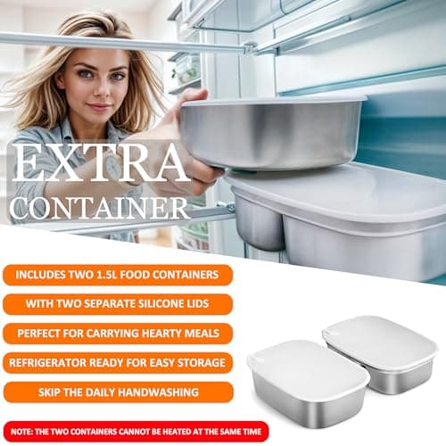 Electric Heated Lunch Box for Adults with Stainless Steel Containers and Insulated Bag