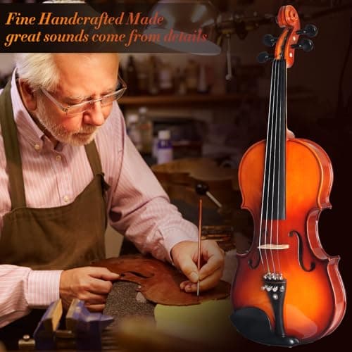 CVN-300 Solidwood Ebony Violin for Beginners with Strings, Bow, Rosin & Case, Size 1/2