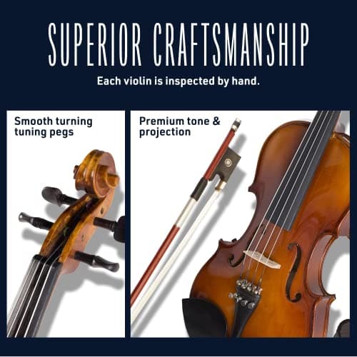 CVN-300 Solidwood Ebony 3/4 Size Violin with D'Addario Strings
