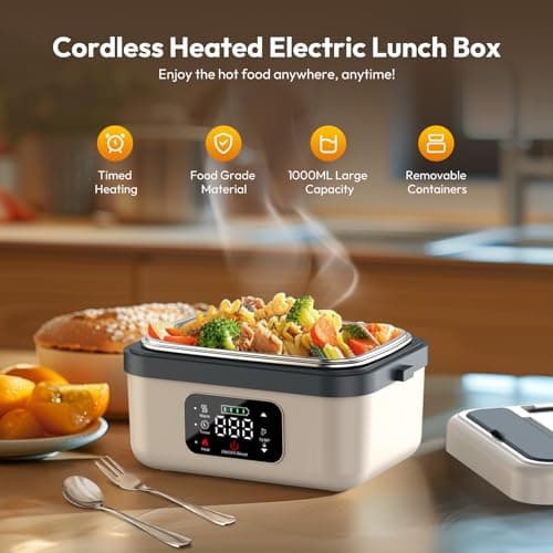 Cordless Rechargeable Self-Heating Lunch Box, 1L Insulated Travel Warmer for Men Women