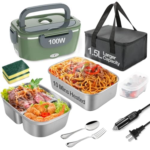 100W Electric Heated Lunch Box for Adults with 2 Stainless Steel Bins (1.5L) — GreenGrey
