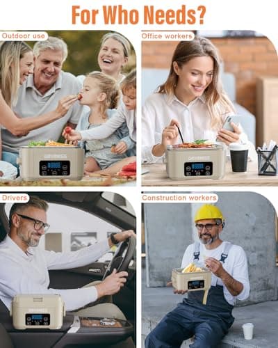 Cordless Heated Lunch Box for Adults, 1100ML SS Container, Fast Heat to 220°F