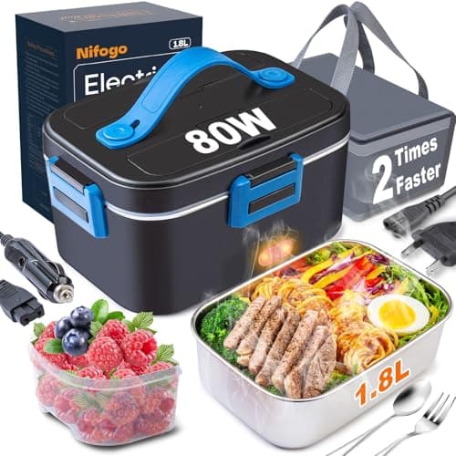 Nifogo Dual 1.8L Portable Heated Lunch Box 80W for Adults — Blue