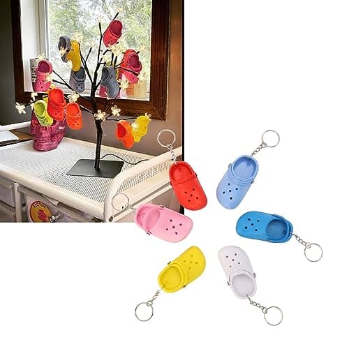 Zerodis Assorted Colors Soft Silicone Slipper Keychain Set, 6Pcs Portable Shoes Keychain