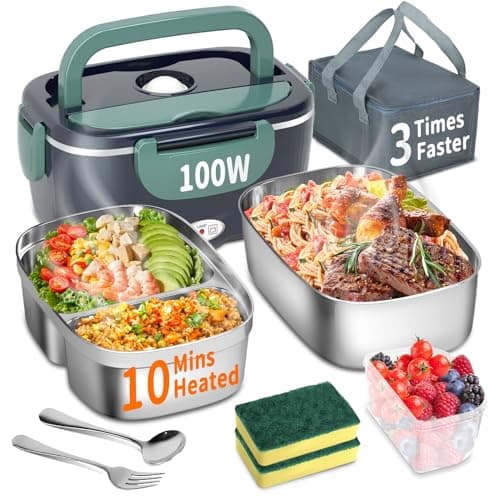 100W 3-IN-1 Heated Lunch Box for Adults, Portable Fast Heating Food Warmer, 1.5L for Car Truck Office Home Travel — NavyGreen