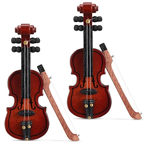 Chalyna Miniature Wooden Violin Model for Dollhouse - 2 Pieces (2.56 x 0.98 x 0.39 Inch)