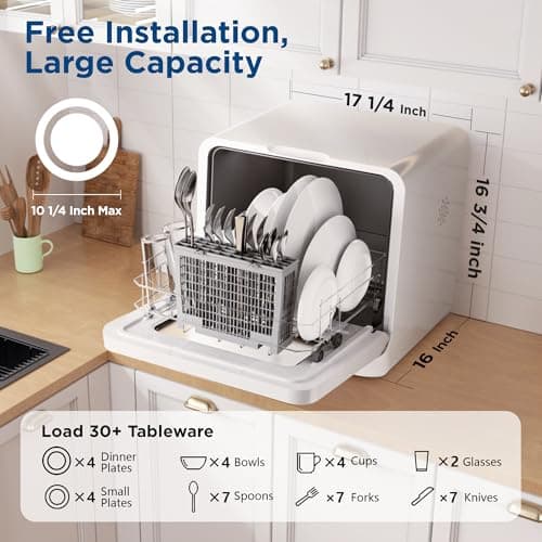7L Portable Countertop Dishwasher for RV & Small Spaces, Hybrid Drying, 192℉ Hygiene, Black