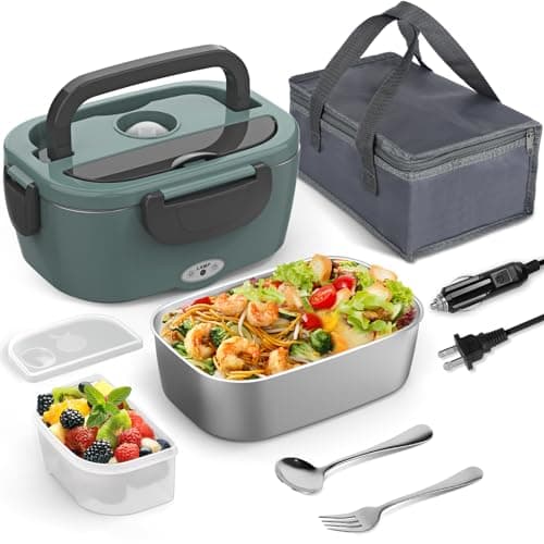 Purple 12V/24V/110V 60W-80W Heated Lunch Box, Portable Food Warmer with Removable 304 SS Container — Green
