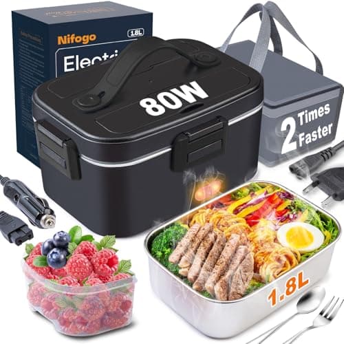 Nifogo Dual 1.8L Portable Heated Lunch Box 80W for Adults — Black