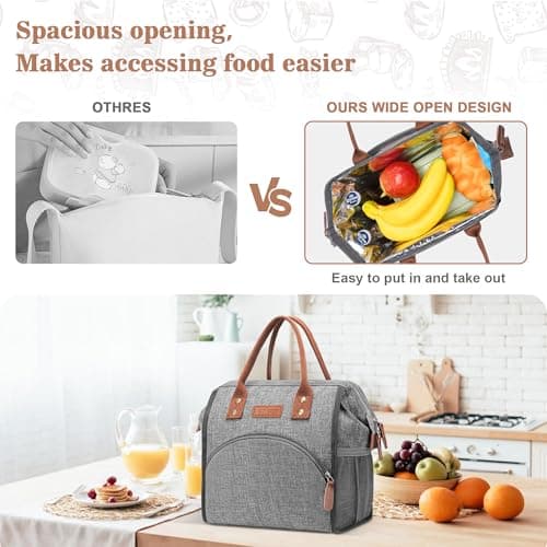 LOKASS Insulated Lunch Bag, Durable Nylon Snacks Organizer, Grey