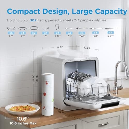 Midea Portable Countertop Dishwasher 6L, 5+2 Programs, White