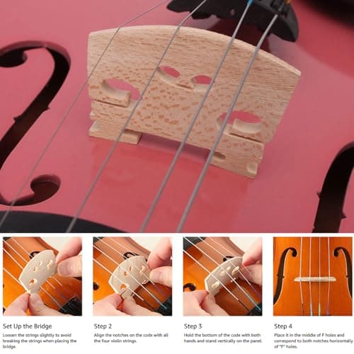 Beginner Violin Fiddle with Case Bow & Rosin, Pink Violin Set