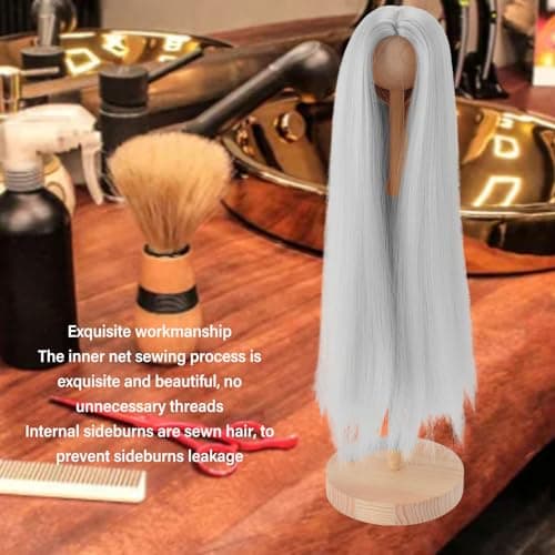 Doll Wig with Silver Grey Long Hair for 7.3-8.3in Head Circumference
