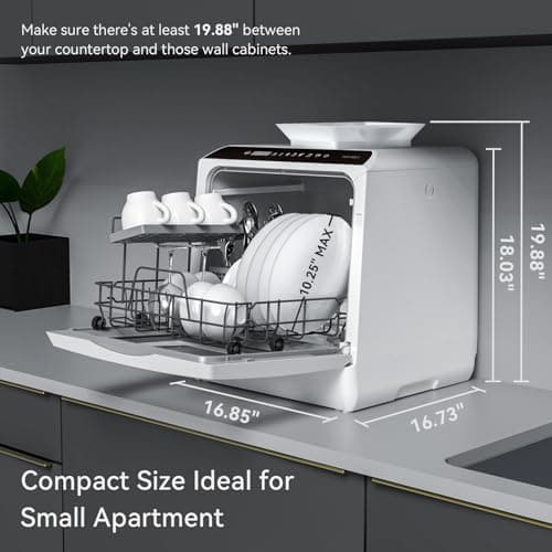 Hermitlux Portable 5-Liter Water Tank Glass Door Dishwasher, 5 Programs