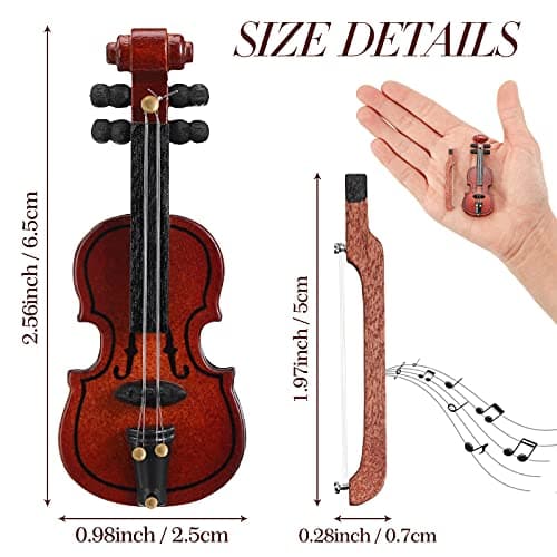 Chalyna Miniature Wooden Violin Model for Dollhouse - 2 Pieces (2.56 x 0.98 x 0.39 Inch)