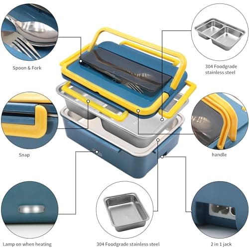 80W Portable Electric Lunch Box for Work and Outdoor with Stainless Steel Containers