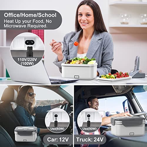 100W Ultra Quick 4-in-1 Lunch Box Heater for Adults, 12V-220V Portable Food Warmer with Fork, Spoon, and Insulated Bag