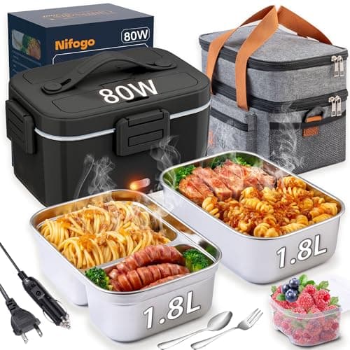 Nifogo Dual 1.8L Portable Heated Lunch Box 80W for Adults