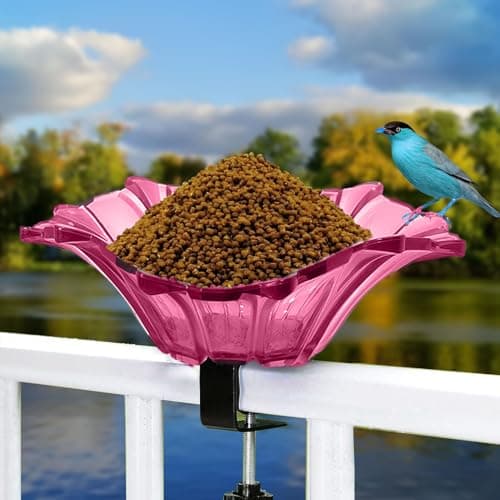 Rose Red Carbon Steel Plastic Bird Feeder Bowl with Adjustable Clamp