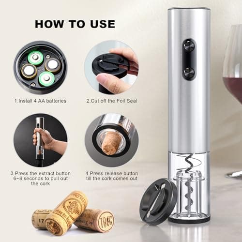 COKUNST Electric Wine Opener, Battery-Powered with Foil Cutter & LED Light
