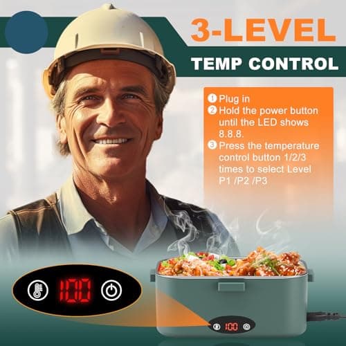 12V/24V/110V Fast Heating 1.8L Portable Lunch Warmer with 3 Temp Levels, Green