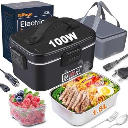 Nifogo Dual 1.8L Portable Heated Lunch Box 80W for Adults — Temperature Display-Black