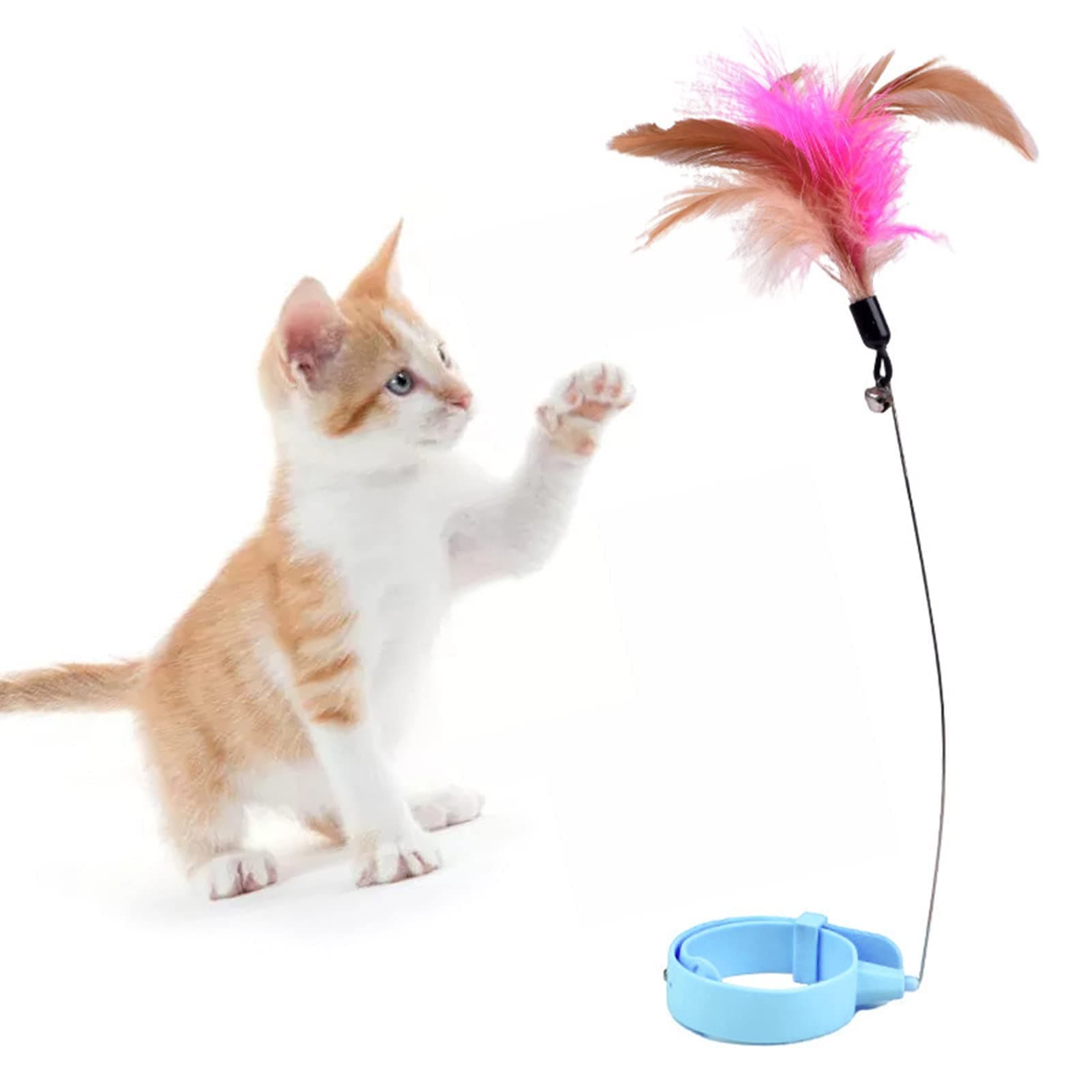 Zerodis Interactive Cat Collar Toys with Bell and Colorful Feathers for Indoor Play (Blue)