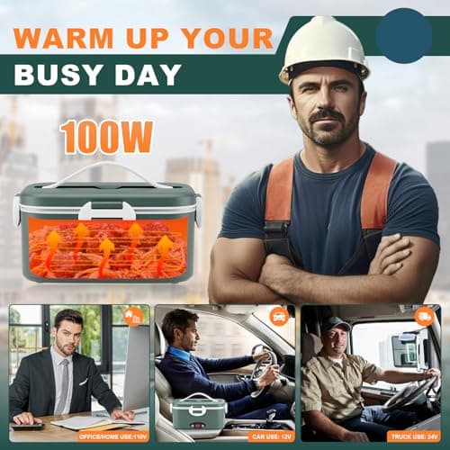 12V/24V/110V Fast Heating 1.8L Portable Lunch Warmer with 3 Temp Levels, Green