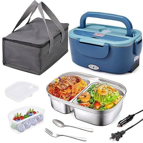 Portable 12V 24V 110V Heated Lunch Box with 1.5L Removable 304 SS Container
