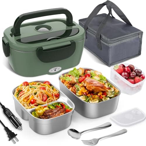 Vabaso 80W Portable Electric Lunch Box for Adults – 1.5L Stainless Steel Food Warmer for Work, Men, Car, and Truck — Dark Green2