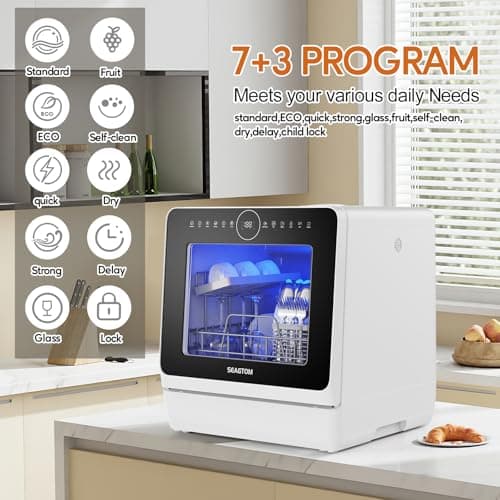 Mini Portable Countertop Dishwasher, 5L Water Tank, No Hookup Needed, Baby & Air-Drying Friendly