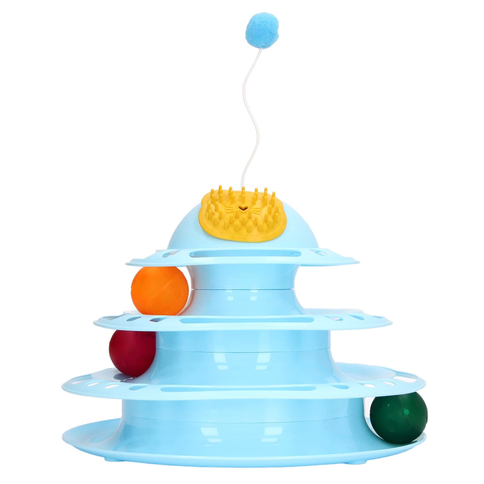 Interactive Cat Toy Tower with Plush Ball (Blue) for Kittens