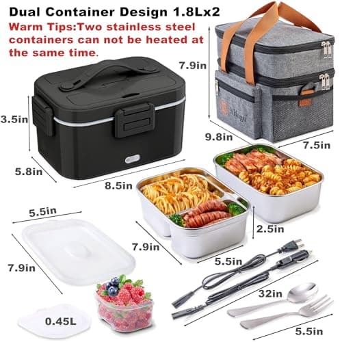 Nifogo Dual 1.8L Portable Heated Lunch Box 80W for Adults