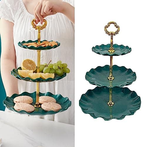 Dark Green 3-Tier Dessert Cake Stand for Tea Party, Wedding, and Birthday