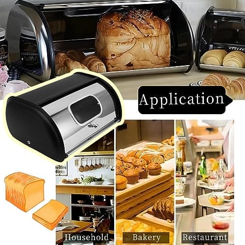 Large Capacity Iron Bread Bin with Roll Up Lid, Black (Home Kitchen)