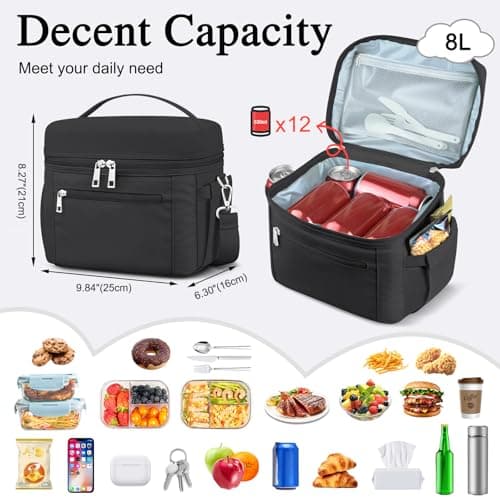 Insulated Lunch Bag for Adults, Leak-Proof & Water-Resistant (Black)