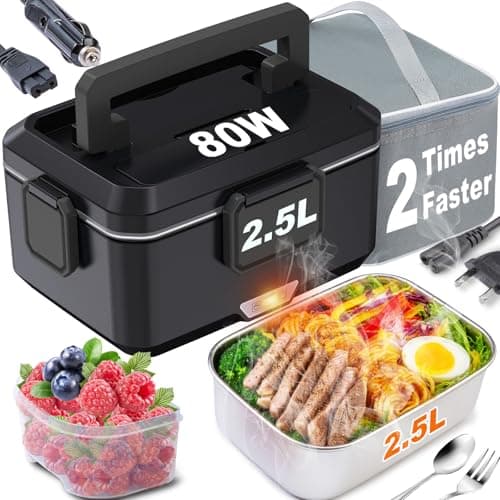 Nifogo Dual 1.8L Portable Heated Lunch Box 80W for Adults — 2.5L-Black