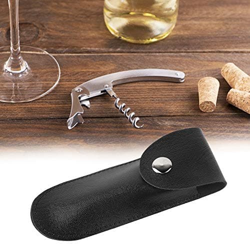 Black Leather Wine Bottle Opener Case with Foil Cutter