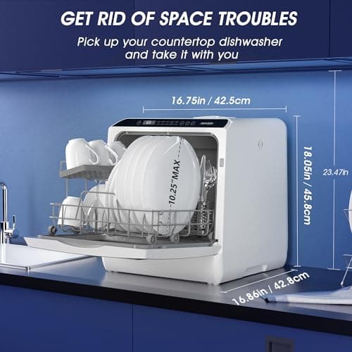 AIRMSEN Portable Mini Dishwasher with 5 Washing Programs, 5L Water Tank, No Hookup Needed for Homes, Apartments & RVs