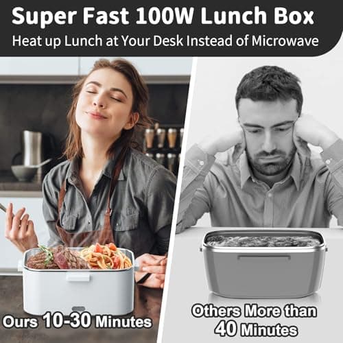 3-IN-1 Electric Heated Lunch Box - 100W Fast Heating Portable Containers for Adults (Car, Truck, Office)