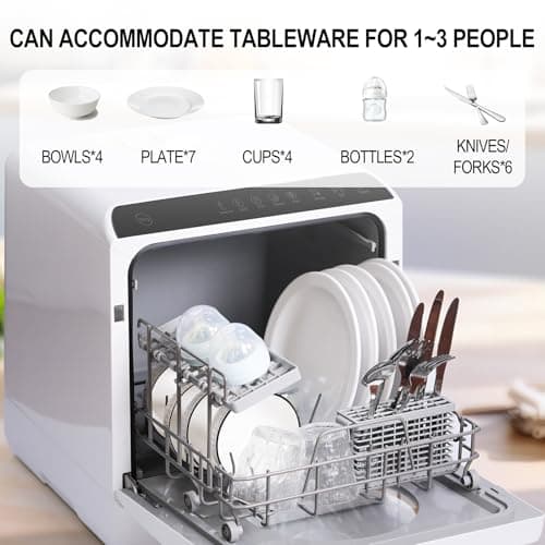 Compact & Portable Countertop Dishwasher with Water Tank, Air Drying & LED Light