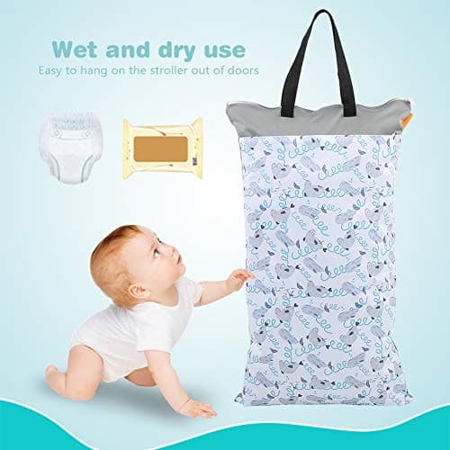 Zerodis Wet Dry Cloth Diaper Bags with Double zippers & Pockets, Hanging Wet Pail Ideal for Beach & Gym