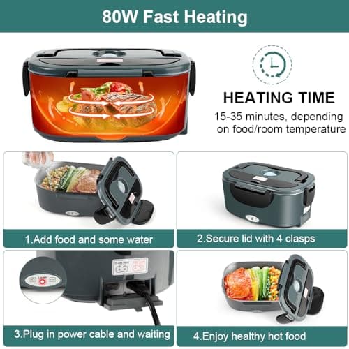 12/24/110V 1.5L 80W Fast Portable Truck/Car Lunch Warmer with Compartments
