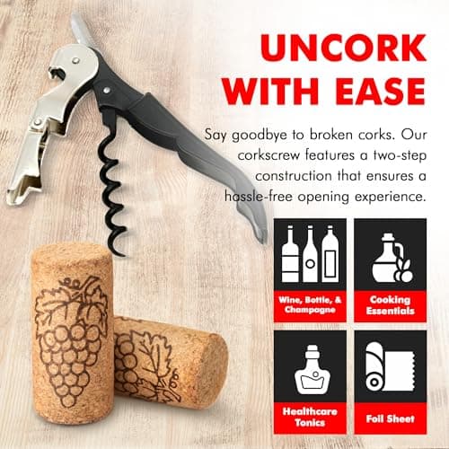 Waiters Corkscrew with Foil Cutter and Bottle Opener (5 inches, Stainless Steel/Black)