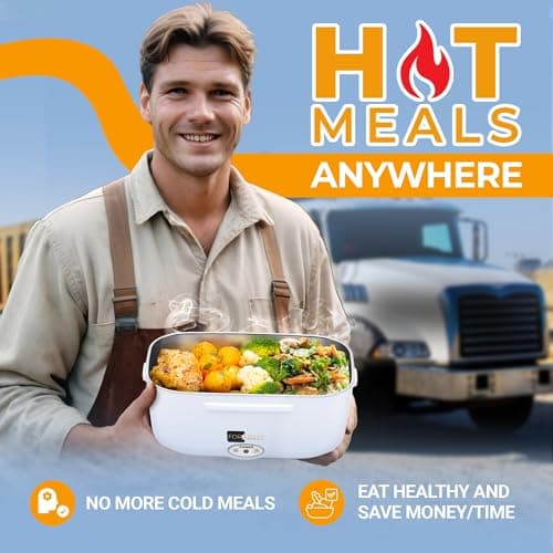 Heated Lunch Box 80W for Adults - Portable 1.5L Food Warmer, 12V/24V Car & Truck, 110V/220V Work & Travel